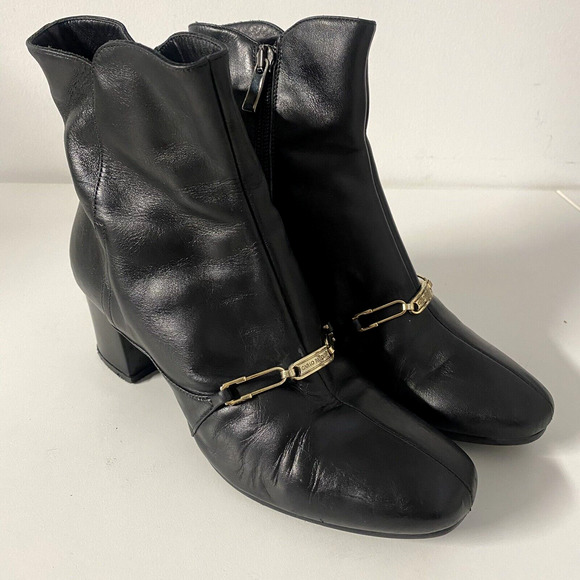 Carlo Pazolini Anke Boot Bootie Black Round Toe Side Zip Block Heel Gold… - Picture 3 of 13